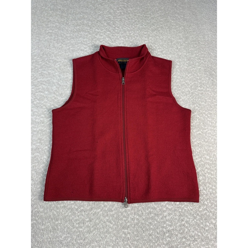 Woolrich Sweater Vest Womens Medium Red 100% Wool Mock Neck Full Zip Knit